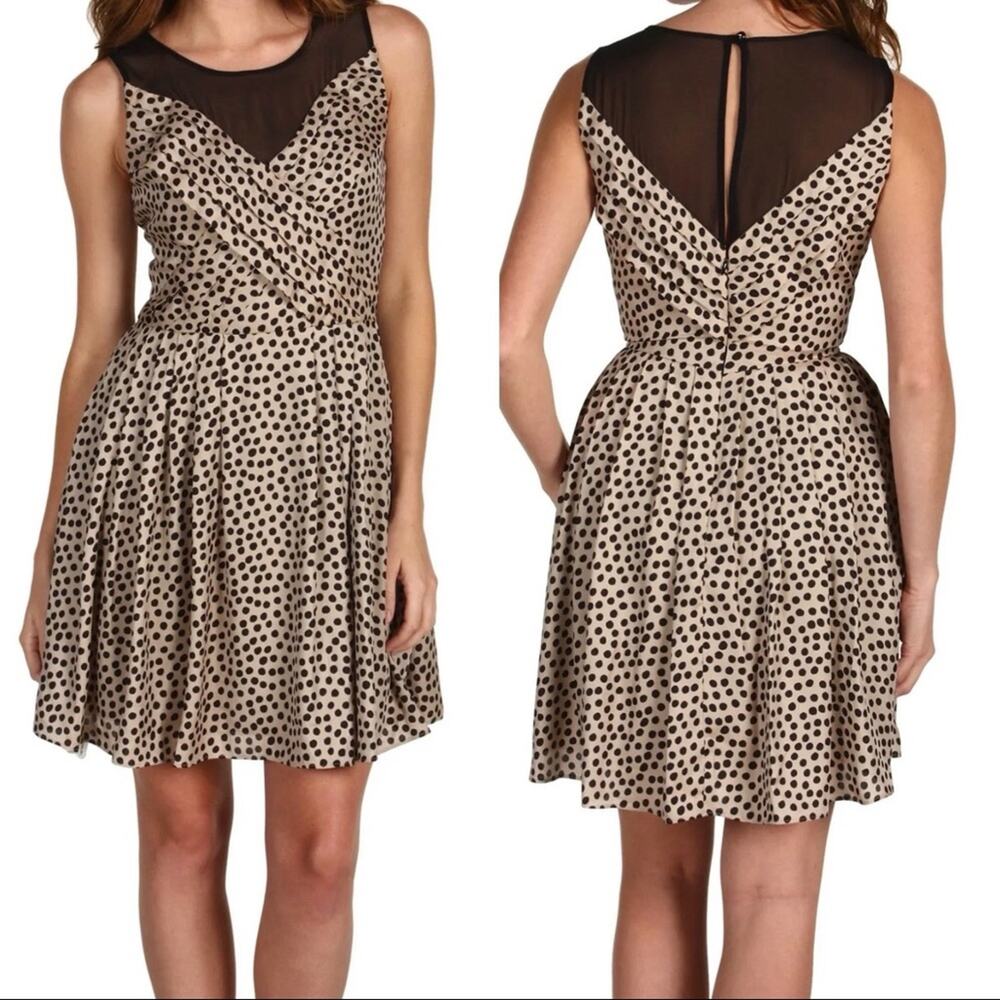 BCBGeneration Dress Chai Combo Polka Dot Dots Mesh Mini Black & Creme Size 6